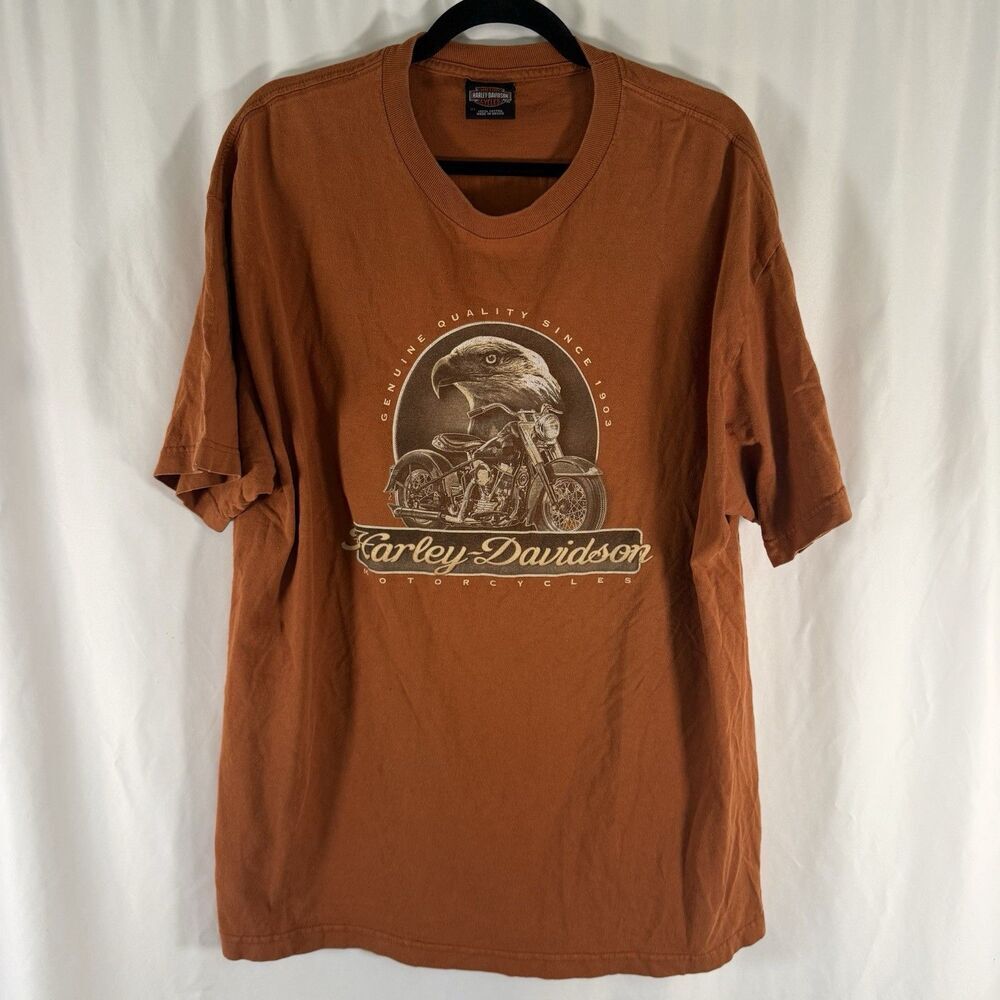 Harley Davidson T-Shirt Men's XL Orange Graphic Print Crewneck Short Sleeve